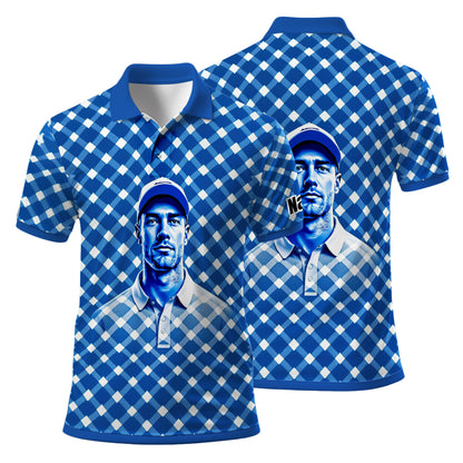 Custom Face Polo Shirt – Geometric Diamond Pattern | Personalized Photo Golf Polo | Unique Gift for Him, Retro Geometric Style Shirt Style 14