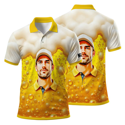 Custom Beer Polo Shirt with Face – Funny Personalized Polo for Beer Lovers, Summer Party Outfit, Unique Gift for Men