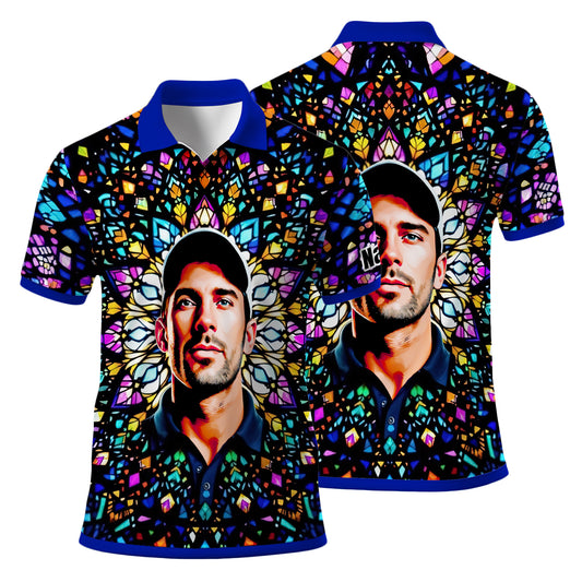 Custom Face Golf Polo Shirt – Personalized Stained Glass Mandala Style Polo, Unique Gift for Men & Women, Vibrant Artistic Golf Shirt, Custom Photo Polo
