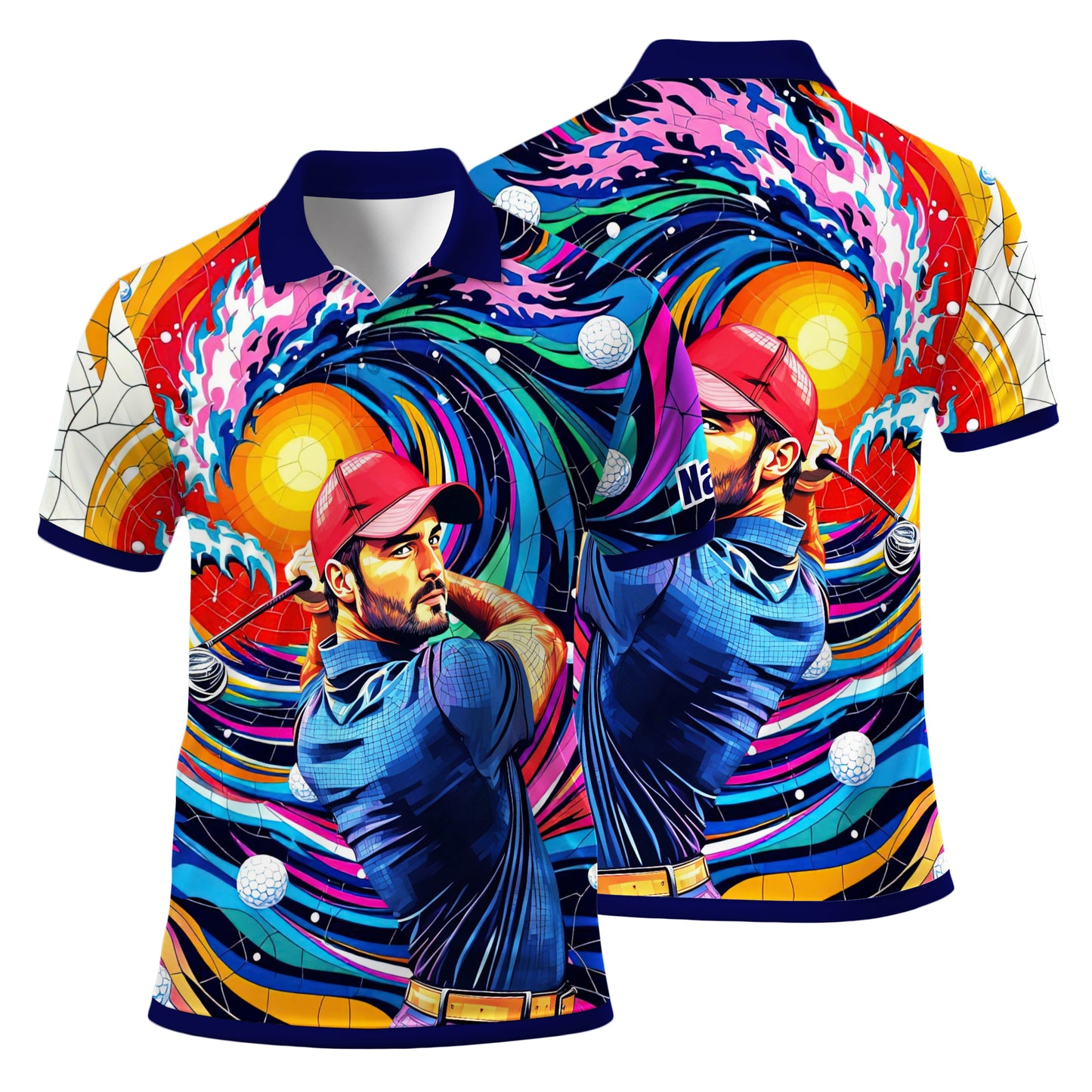 HomyGifts Men's Customized Face Artistic Golf Polo Shirt, Mosaic Art Style, Unique Personalized Golf Polo For Men Style 12