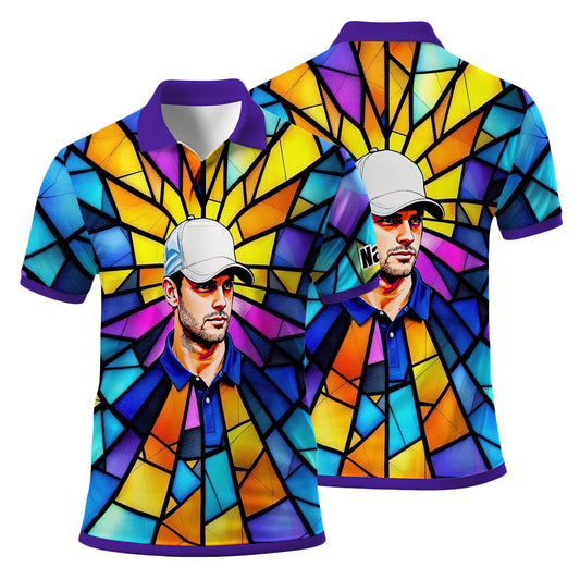 Custom Face Golf Polo Shirt – Personalized Stained Glass Art Shirt, Unique Golf Gift for Him, Colorful Abstract Golf Polo, Custom Sportswear