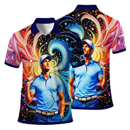 HomyGifts Men's Customized Face Artistic Golf Polo Shirt, Mosaic Art Style, Unique Personalized Golf Polo For Men