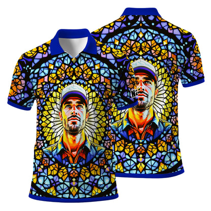 Custom Face Golf Polo Shirt – Personalized Stained Glass Mandala Style Polo, Unique Gift for Men & Women, Vibrant Artistic Golf Shirt, Custom Photo Polo