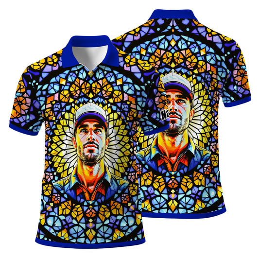Custom Face Golf Polo Shirt – Personalized Stained Glass Mandala Style Polo, Unique Gift for Men & Women, Vibrant Artistic Golf Shirt, Custom Photo Polo