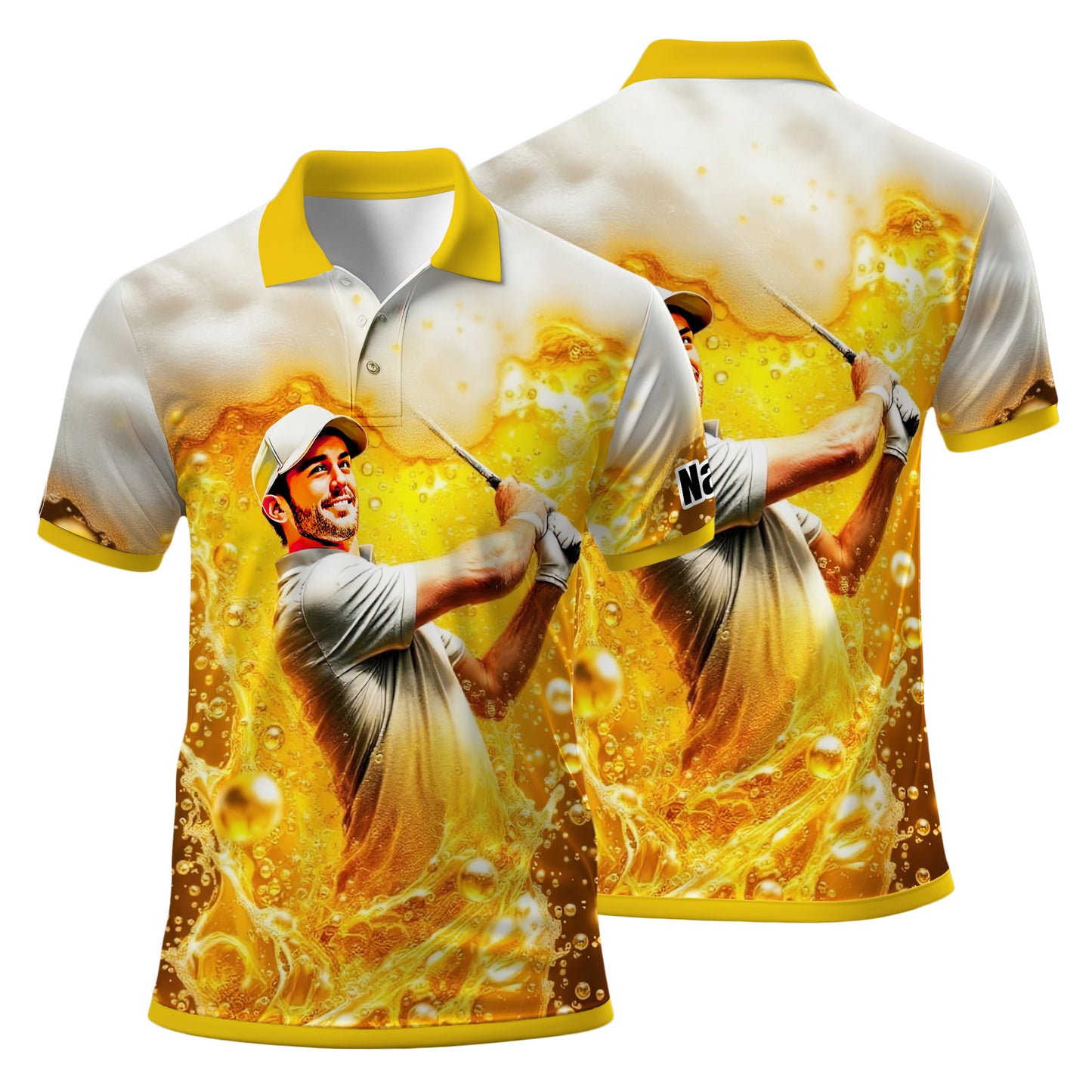 HomyGifts Men's Customized Face Artistic Golf Polo Shirt, Beer pattern Design, Special Gift for Beer & Golf Lovers, Summer Party Outfit, Unique Gift for Men Style 15