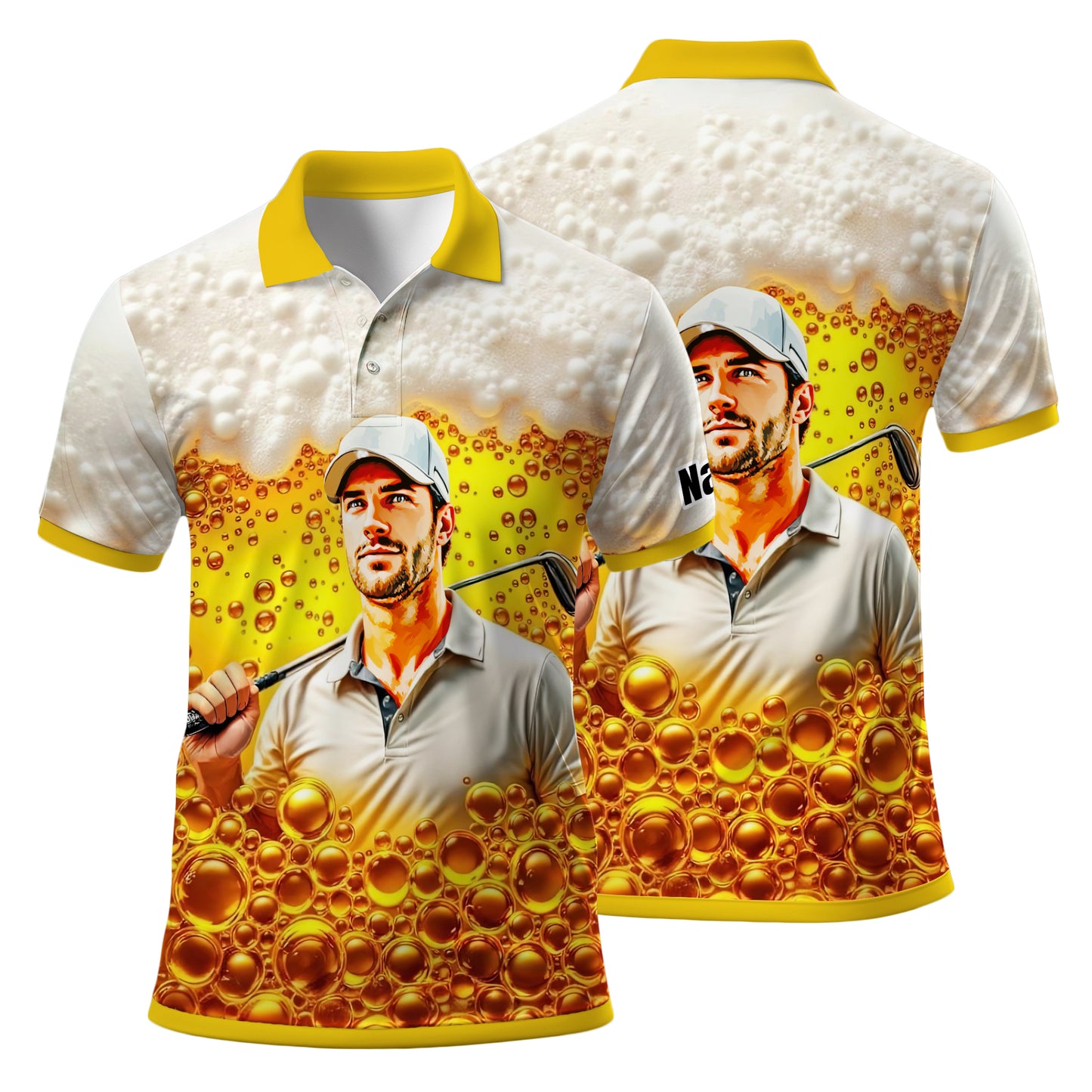 HomyGifts Men's Customized Face Artistic Golf Polo Shirt, Beer pattern Design, Special Gift for Beer & Golf Lovers, Summer Party Outfit, Unique Gift for Men Style 3
