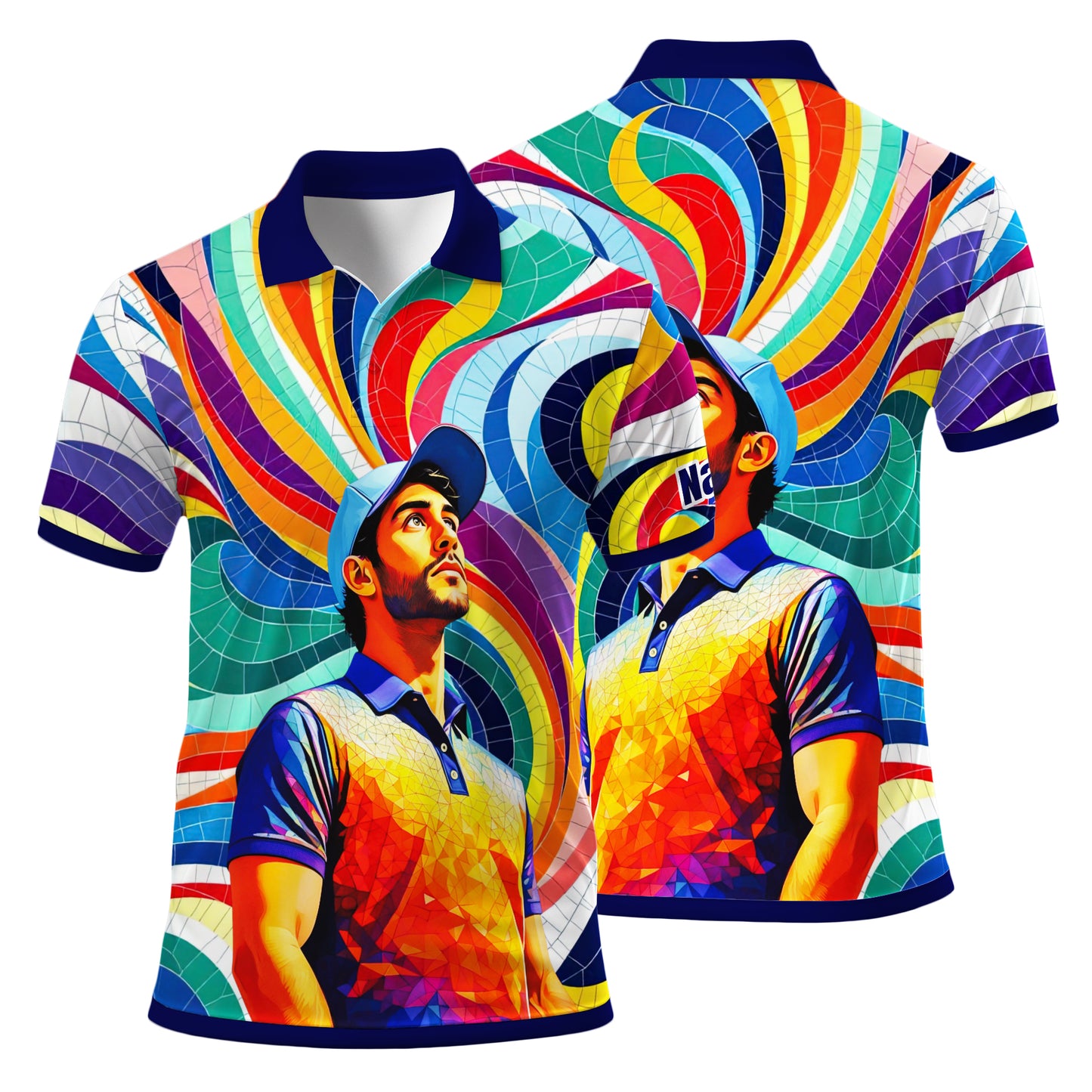 HomyGifts Men's Customized Face Artistic Golf Polo Shirt, Mosaic Art Style, Unique Personalized Golf Polo For Men Style 4