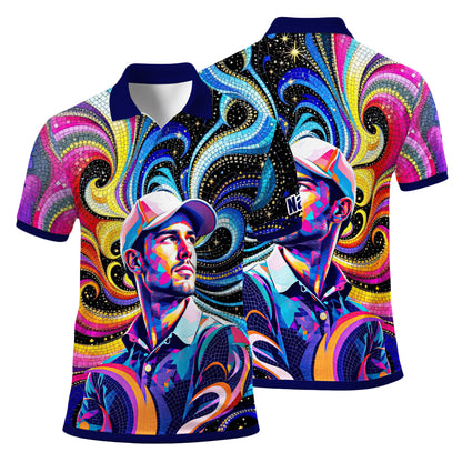 HomyGifts Men's Customized Face Artistic Golf Polo Shirt, Mosaic Art Style, Unique Personalized Golf Polo For Men