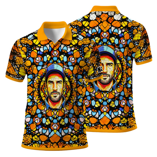 Custom Face Golf Polo Shirt – Personalized Stained Glass Mandala Style Polo, Unique Gift for Men & Women, Vibrant Artistic Golf Shirt, Custom Photo Polo