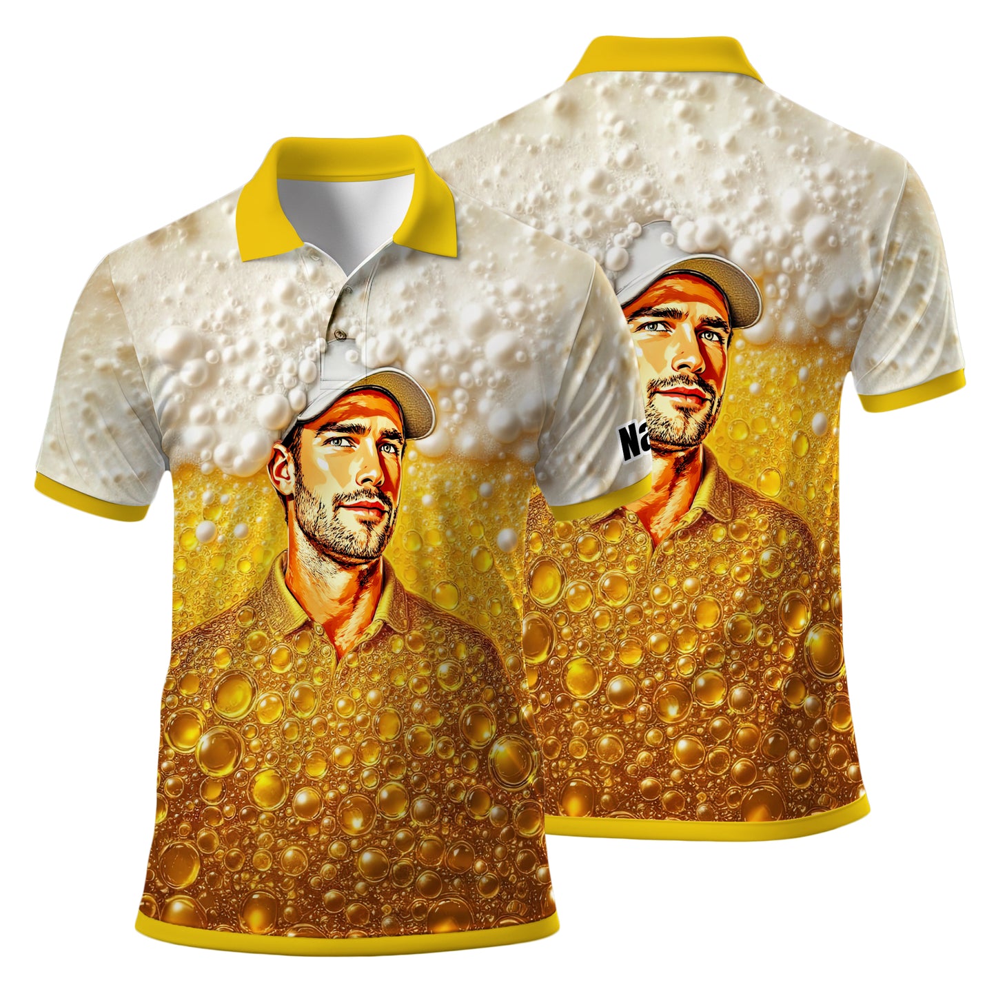 HomyGifts Men's Customized Face Artistic Golf Polo Shirt, Beer pattern Design, Special Gift for Beer & Golf Lovers, Summer Party Outfit, Unique Gift for Men Style 7