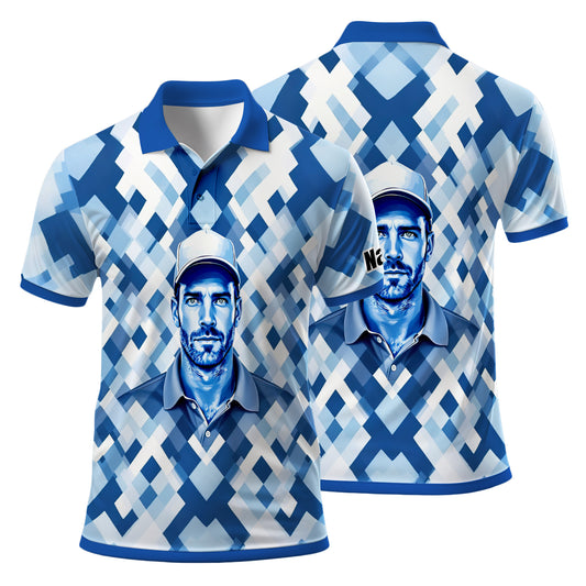 Custom Face Polo Shirt – Geometric Diamond Pattern | Personalized Photo Golf Polo | Unique Gift for Him, Retro Geometric Style Shirt Style 12