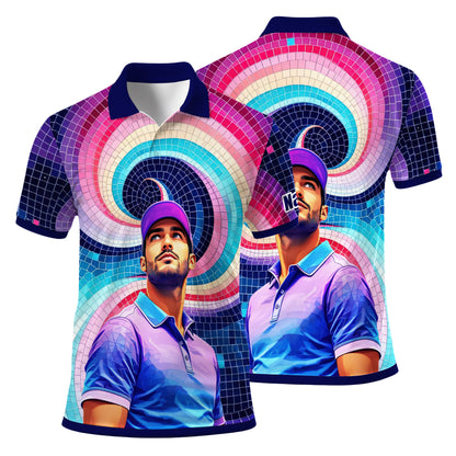 HomyGifts Men's Customized Face Artistic Golf Polo Shirt, Mosaic Art Style, Unique Personalized Golf Polo For Men