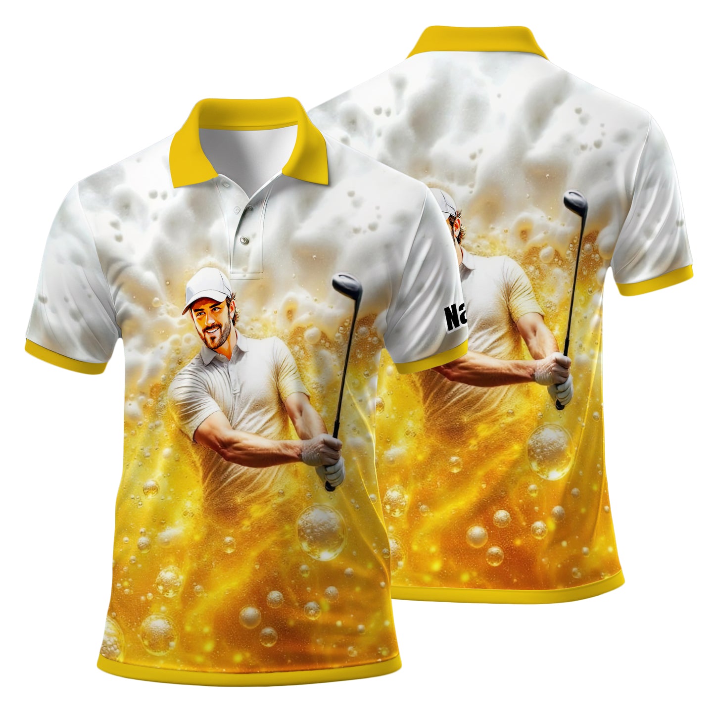 HomyGifts Men's Customized Face Artistic Golf Polo Shirt, Beer pattern Design, Special Gift for Beer & Golf Lovers, Summer Party Outfit, Unique Gift for Men Style 11