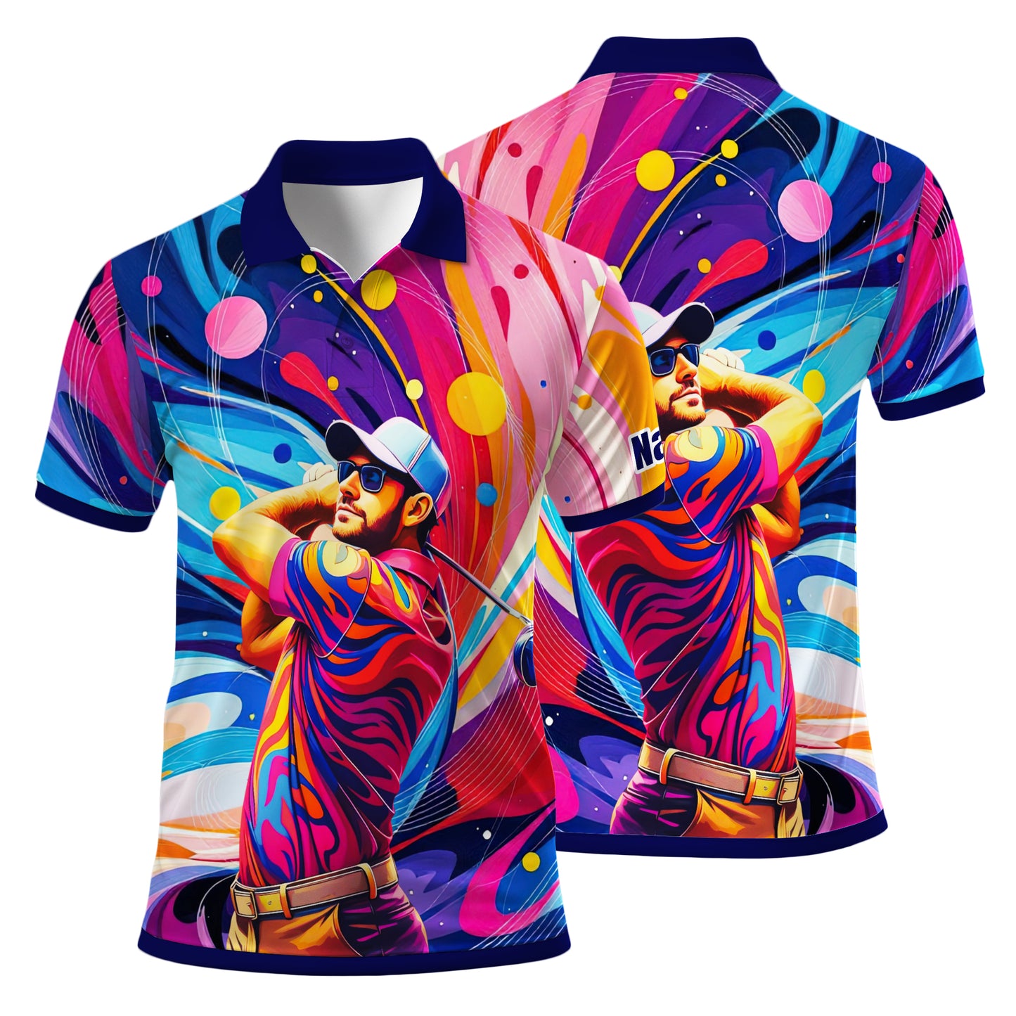 HomyGifts Men's Customized Face Artistic Golf Polo Shirt, Mosaic Art Style, Unique Personalized Golf Polo For Men Style 15