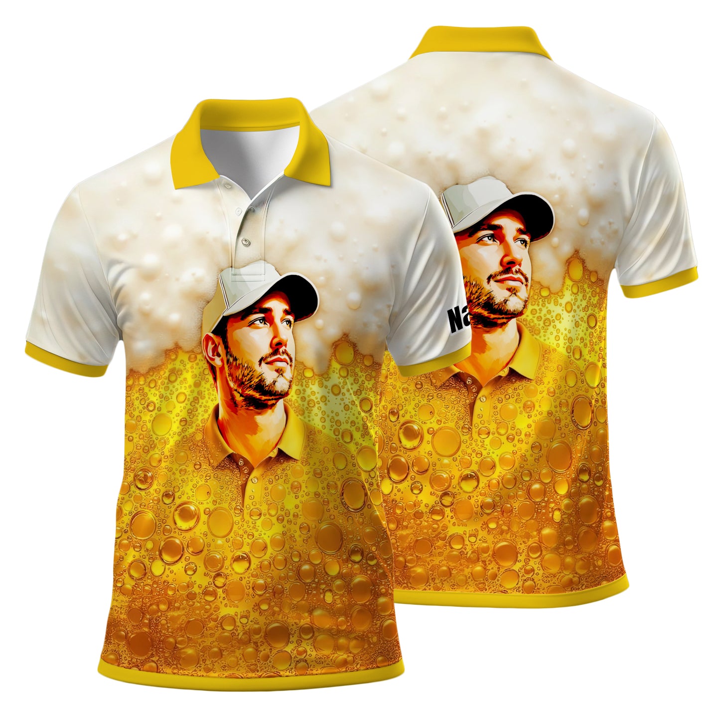 HomyGifts Men's Customized Face Artistic Golf Polo Shirt, Beer pattern Design, Special Gift for Beer & Golf Lovers, Summer Party Outfit, Unique Gift for Men Style 6