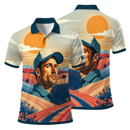 Custom Vintage Americana Golf Polo with Your Face - Retro Personalized Gift for Men Style 4