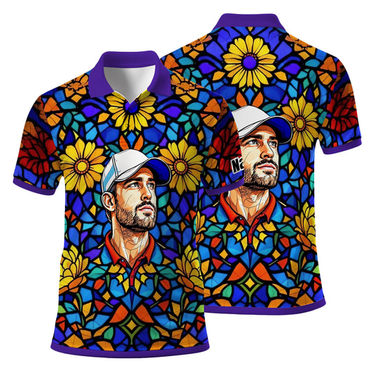 Custom Face Golf Polo Shirt – Personalized Stained Glass Art Shirt, Unique Golf Gift for Him, Colorful Abstract Golf Polo, Custom Sportswear