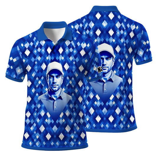 Custom Face Polo Shirt – Geometric Diamond Pattern | Personalized Photo Golf Polo | Unique Gift for Him, Retro Geometric Style Shirt Style 8