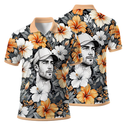 Custom Face Tropical Floral Polo Shirt – Personalized Summer Shirt, Fun Beach Vacation Gift, Unique Tropical Party Outfit Style 2