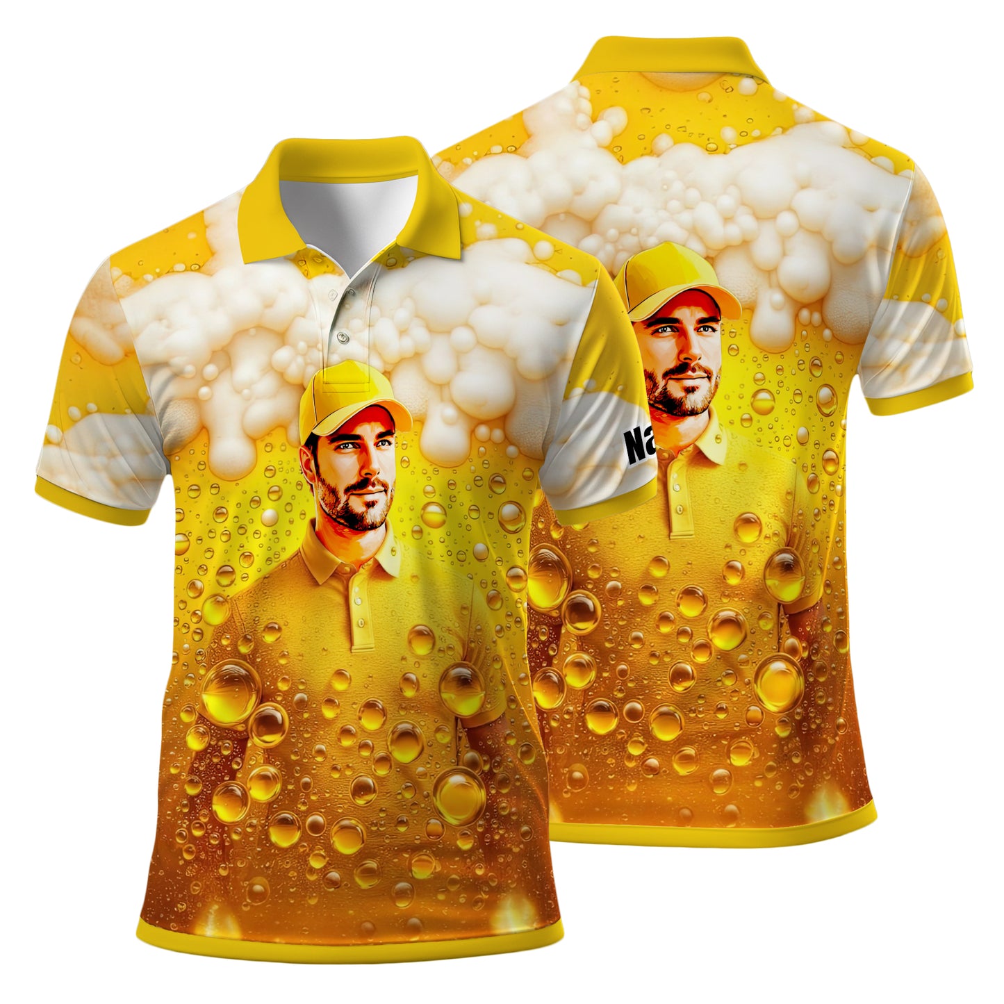 HomyGifts Men's Customized Face Artistic Golf Polo Shirt, Beer pattern Design, Special Gift for Beer & Golf Lovers, Summer Party Outfit, Unique Gift for Men Style 5