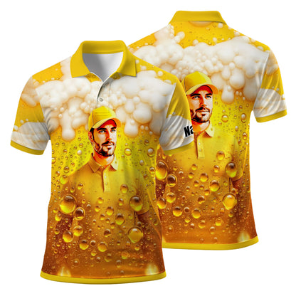 HomyGifts Men's Customized Face Artistic Golf Polo Shirt, Beer pattern Design, Special Gift for Beer & Golf Lovers, Summer Party Outfit, Unique Gift for Men Style 5