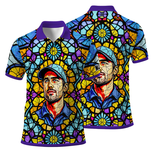 Custom Face Golf Polo Shirt – Personalized Stained Glass Art Shirt, Unique Golf Gift for Him, Colorful Abstract Golf Polo, Custom Sportswear