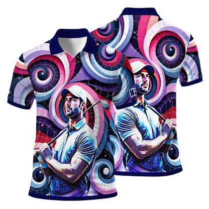 HomyGifts Men's Customized Face Artistic Golf Polo Shirt, Mosaic Art Style, Unique Personalized Golf Polo For Men Style 8