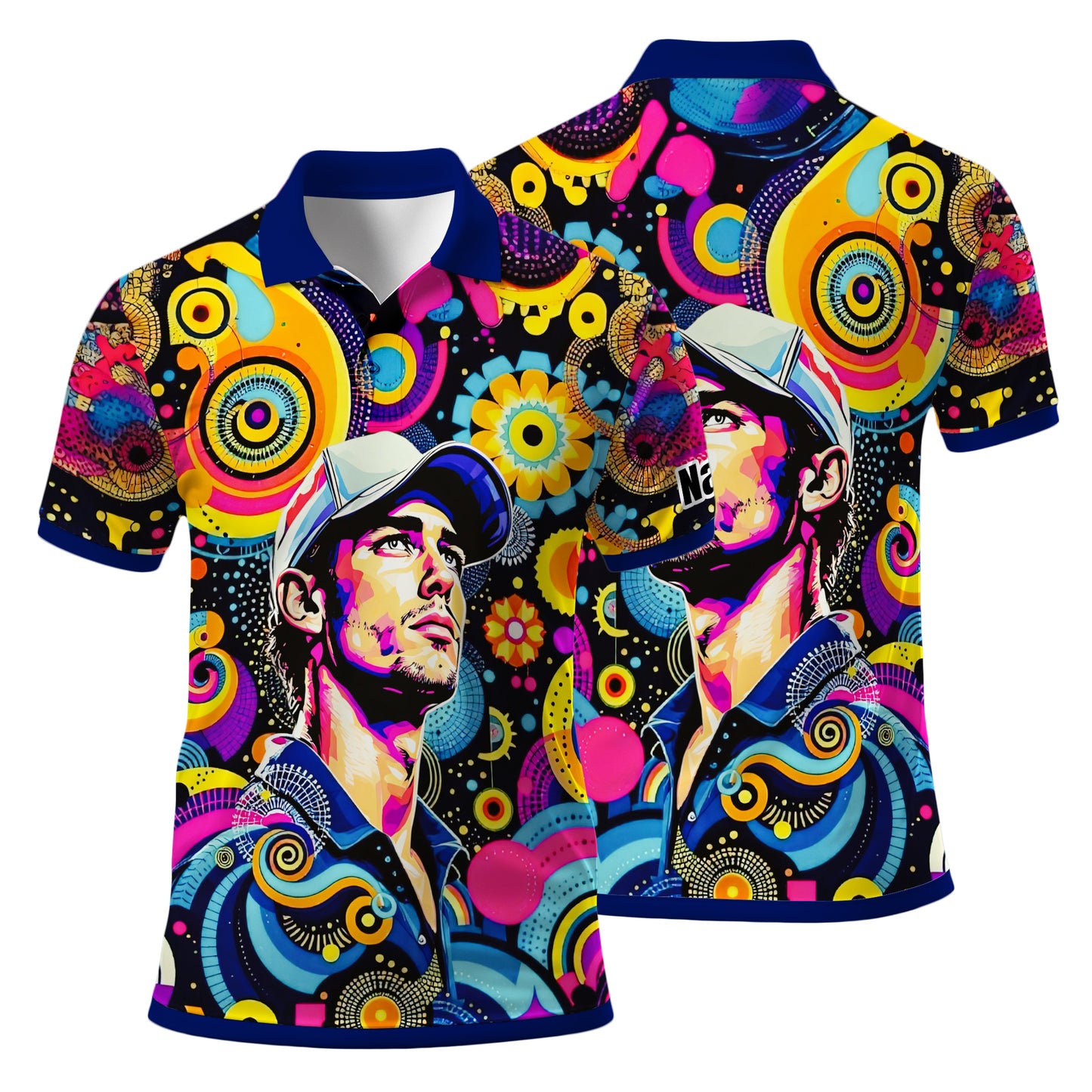 HomyGifts Custom Face Polo Shirt – Personalized Abstract Geometric Art Photo Shirt, Unique Gift for Him & Her