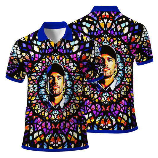 Custom Face Golf Polo Shirt – Personalized Stained Glass Mandala Style Polo, Unique Gift for Men & Women, Vibrant Artistic Golf Shirt, Custom Photo Polo