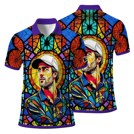 Custom Face Golf Polo Shirt – Personalized Stained Glass Art Shirt, Unique Golf Gift for Him, Colorful Abstract Golf Polo, Custom Sportswear