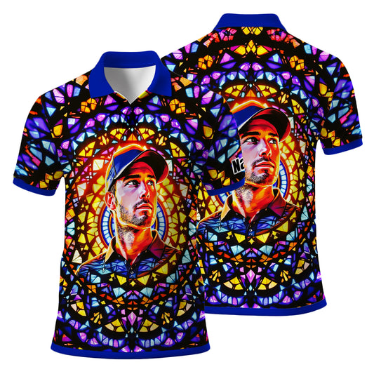 Custom Face Golf Polo Shirt – Personalized Stained Glass Mandala Style Polo, Unique Gift for Men & Women, Vibrant Artistic Golf Shirt, Custom Photo Polo