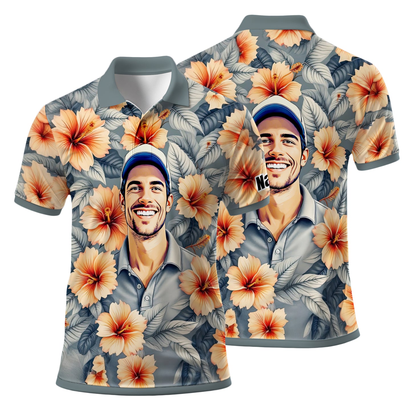 Custom Face Tropical Floral Polo Shirt – Personalized Summer Shirt, Fun Beach Vacation Gift, Unique Tropical Party Outfit Style 7