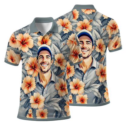 Custom Face Tropical Floral Polo Shirt – Personalized Summer Shirt, Fun Beach Vacation Gift, Unique Tropical Party Outfit Style 7