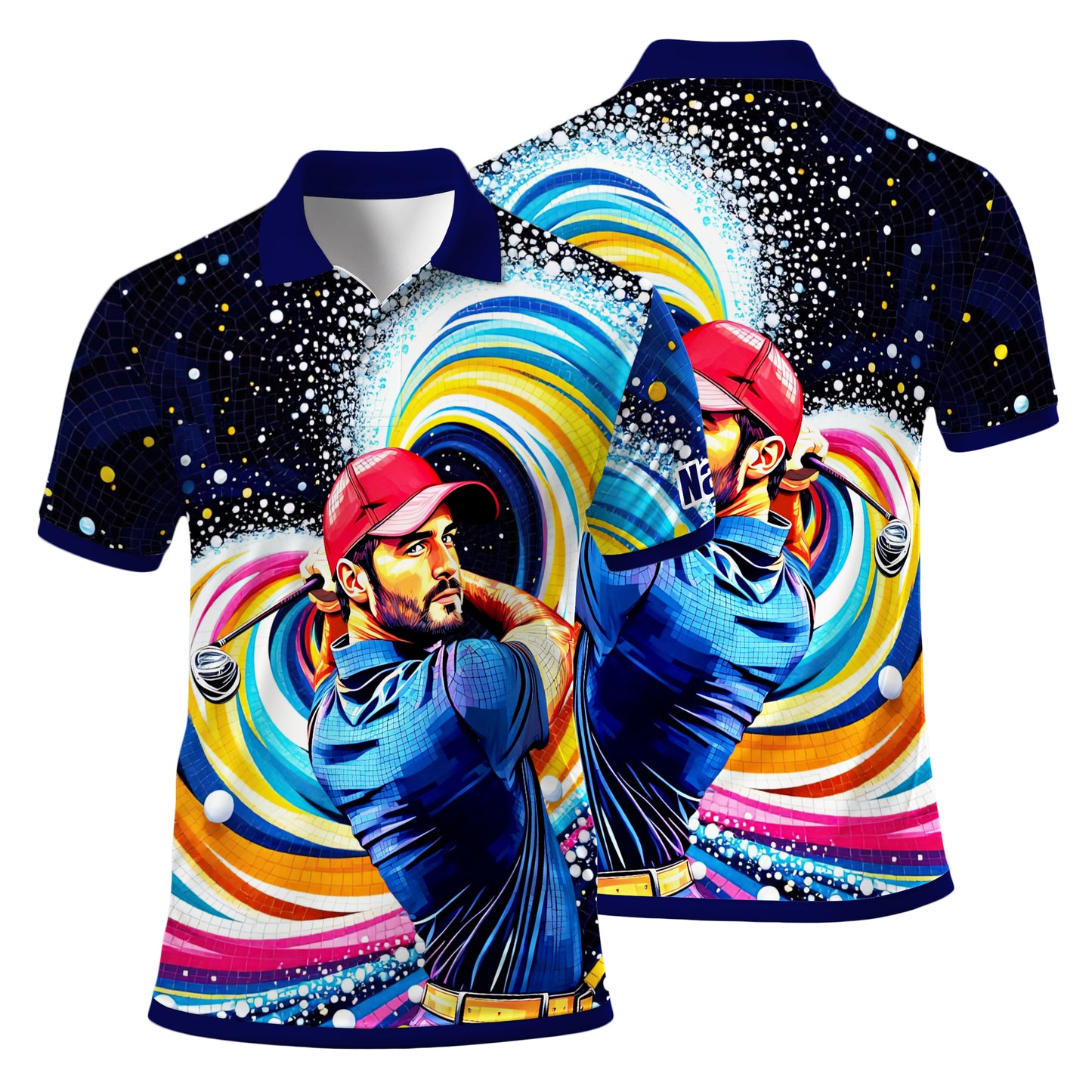 HomyGifts Men's Customized Face Artistic Golf Polo Shirt, Mosaic Art Style, Unique Personalized Golf Polo For Men Style 19