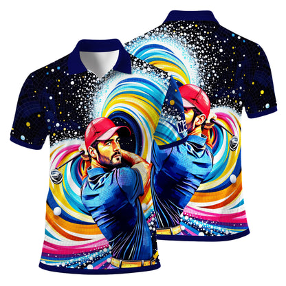 HomyGifts Men's Customized Face Artistic Golf Polo Shirt, Mosaic Art Style, Unique Personalized Golf Polo For Men Style 19