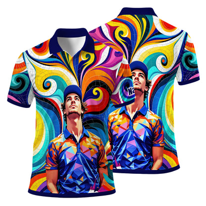 HomyGifts Men's Customized Face Artistic Golf Polo Shirt, Mosaic Art Style, Unique Personalized Golf Polo For Men Style 3