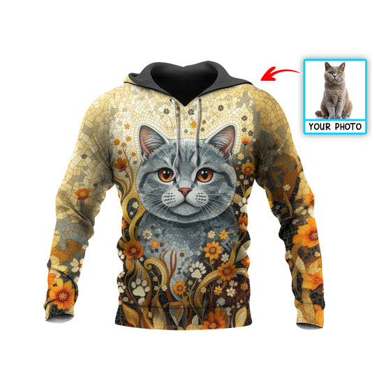 Custom Cat Mosaic Art Hoodie – Personalized Pet Photo Hoodie, Custom Pet Portrait Sweater, Gift for Cat Lovers, Custom Cat Clothing Style 5