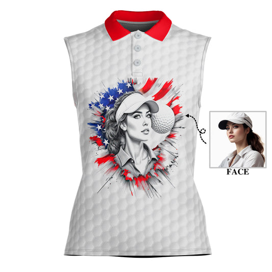 Fearless, Flawless, Fore! Women's Sleeveless Golf Polo Shirt - Patriotic Golf Apparel