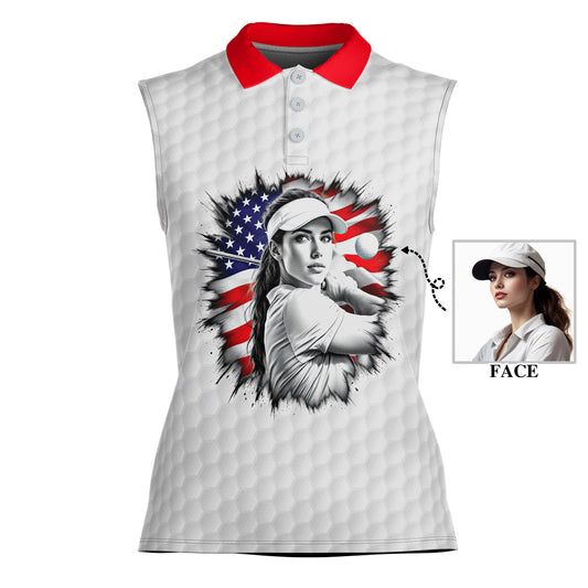 Fearless, Flawless, Fore! Women's Custom Sleeveless Golf Polo Shirt - Patriotic & Personalized