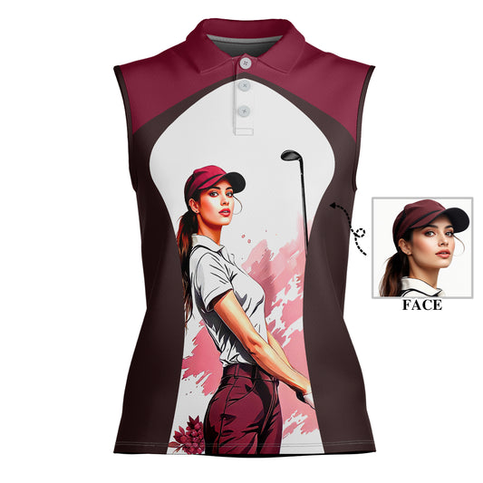 Golf & Wine Kind of Women's Custom Sleeveless Golf Polo Shirt - Stylish Golf Apparel for Women Style 9