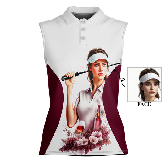 Golf & Wine Kind of Women's Custom Sleeveless Golf Polo Shirt - Stylish Golf Apparel for Women Style 11