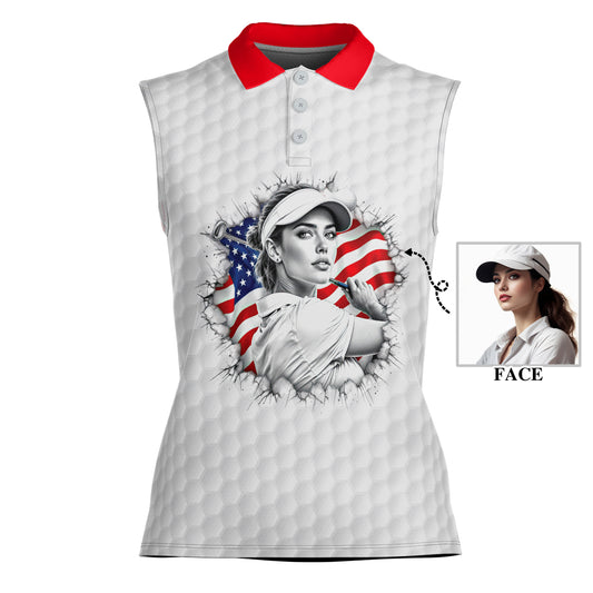 Fearless, Flawless, Fore! Women's Custom Sleeveless Golf Polo Shirt - Patriotic & Personalized