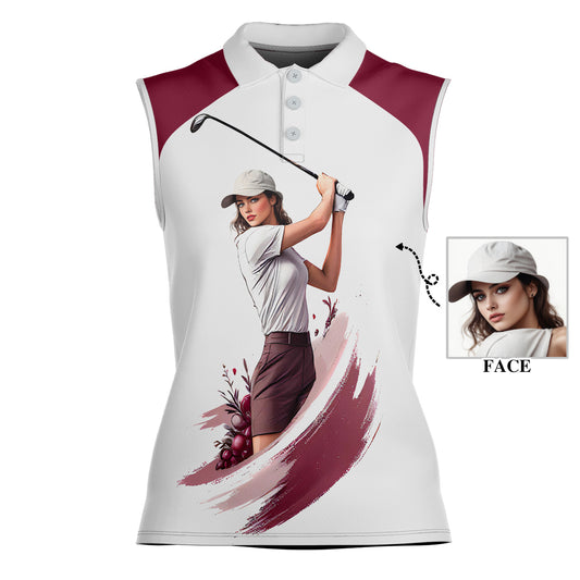 Golf & Wine Kind of Women's Custom Sleeveless Golf Polo Shirt - Stylish Golf Apparel for Women Style 8