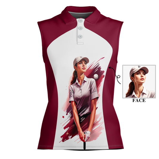 Golf & Wine Kind of Women's Custom Sleeveless Golf Polo Shirt - Stylish Golf Apparel for Women Style 5