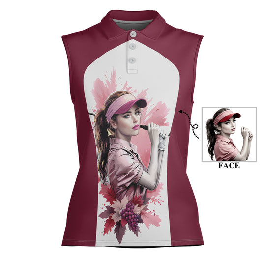 Golf & Wine Kind of Women's Custom Sleeveless Golf Polo Shirt - Stylish Golf Apparel for Women Style 2