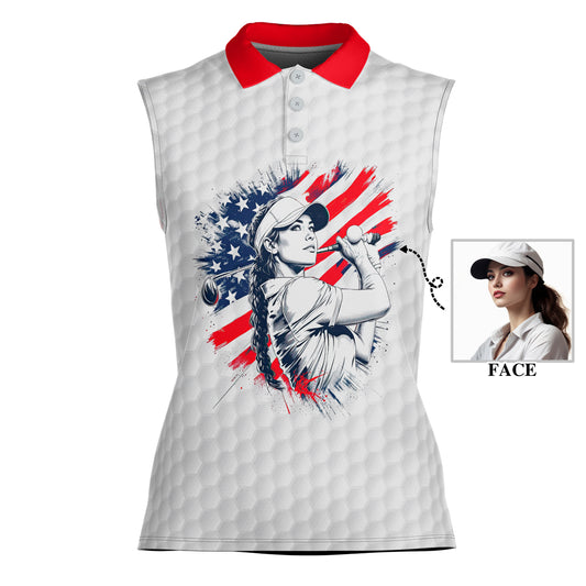 Fearless, Flawless, Fore! Women's Custom Sleeveless Golf Polo Shirt - Patriotic & Personalized