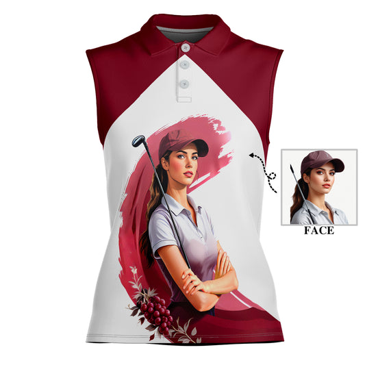 Golf & Wine Kind of Women's Custom Sleeveless Golf Polo Shirt - Stylish Golf Apparel for Women Style 4