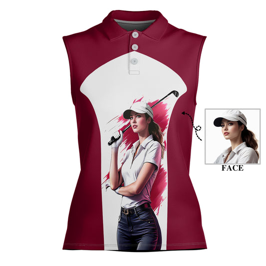 Golf & Wine Kind of Women's Custom Sleeveless Golf Polo Shirt - Stylish Golf Apparel for Women Style 7
