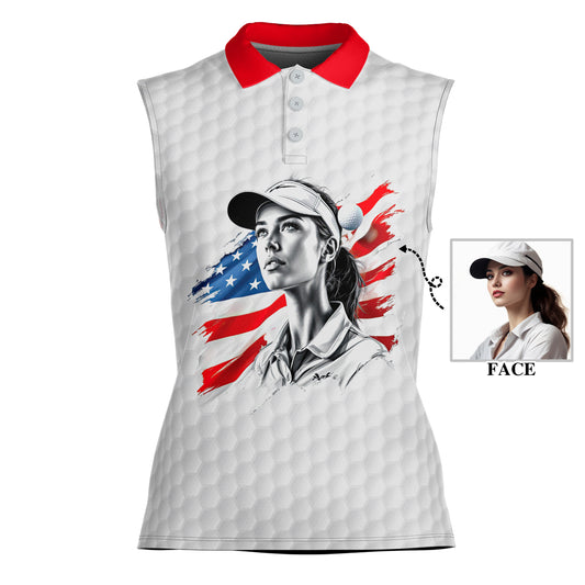 Fearless, Flawless, Fore! Women's Custom Sleeveless Golf Polo Shirt - Patriotic & Personalized