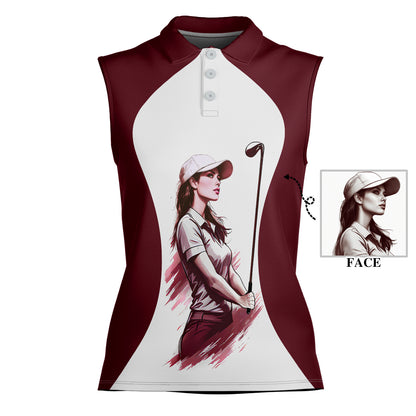 Golf & Wine Kind of Women's Custom Sleeveless Golf Polo Shirt - Stylish Golf Apparel for Women Style 6